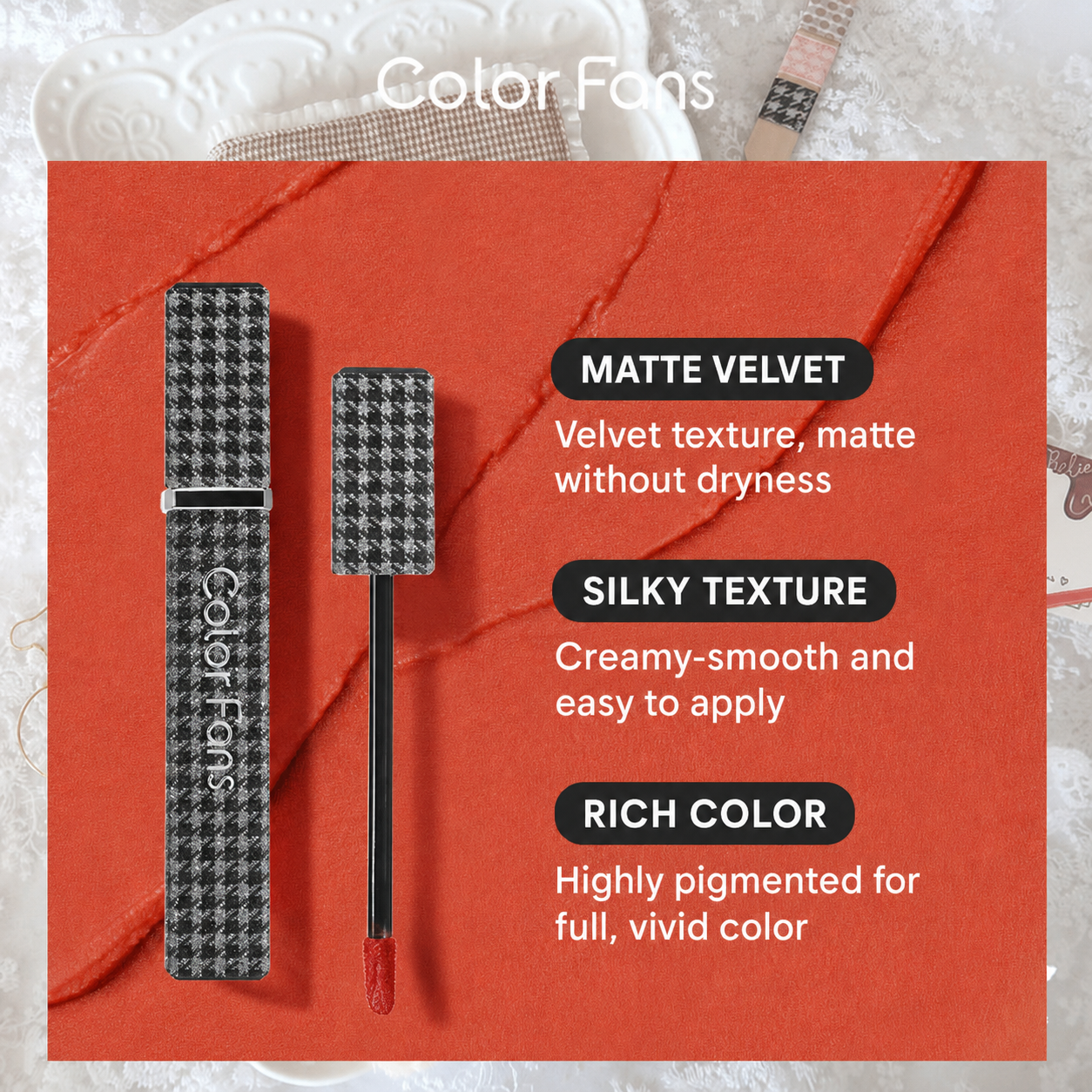 Houndstooth Matte Lip Mud Long-lasting and non-drying for a soft matte lip look